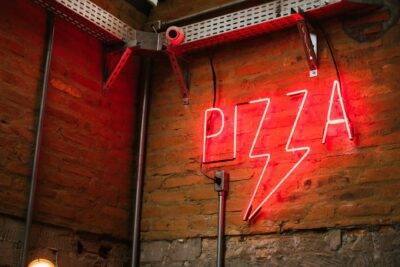 red pizza neon signage